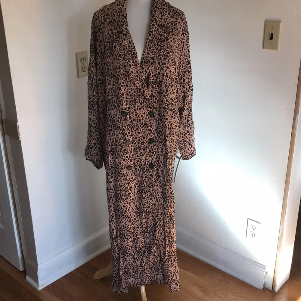 NWT Free People Daria Leopard Maxi Shirtdress Duster Size Large.